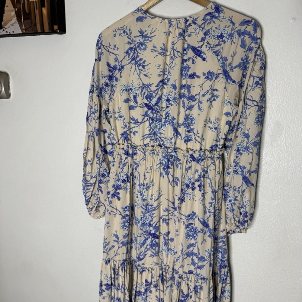 Few Moda Lined V-neck Long Sleeve Blue White Floral Maxi Dress Women's Small - Picture 8 of 14